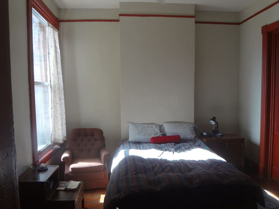 Queen beautyrest mattress, end tables, lamps, clock radio.