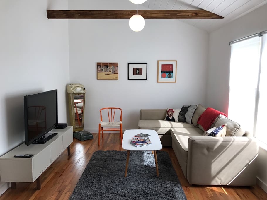 The couch pulls out to a full size bed