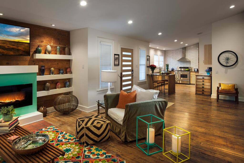 View from open Living Room to Kitchen.