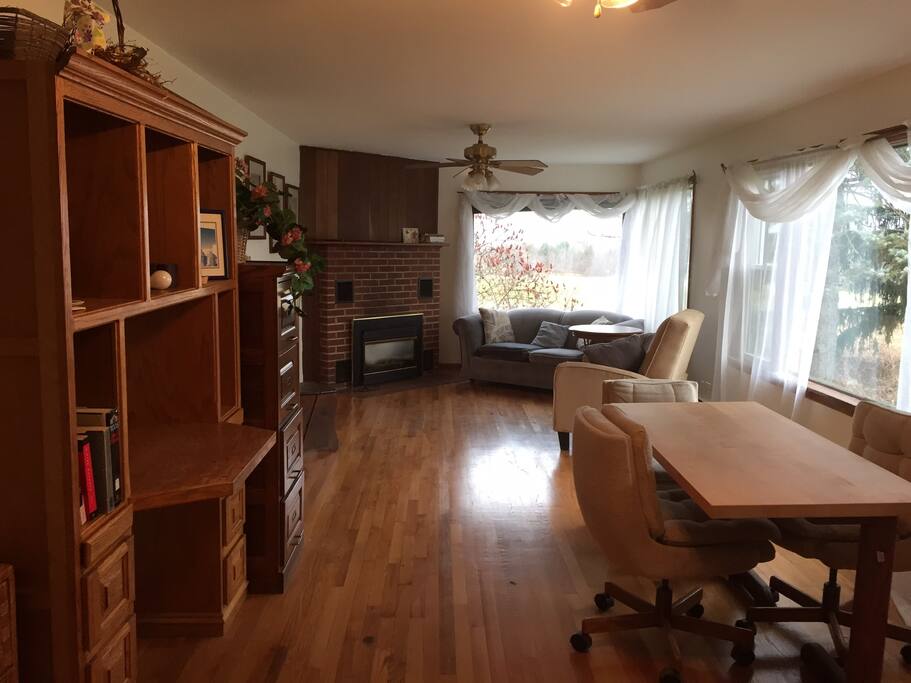 Open living and dining room area