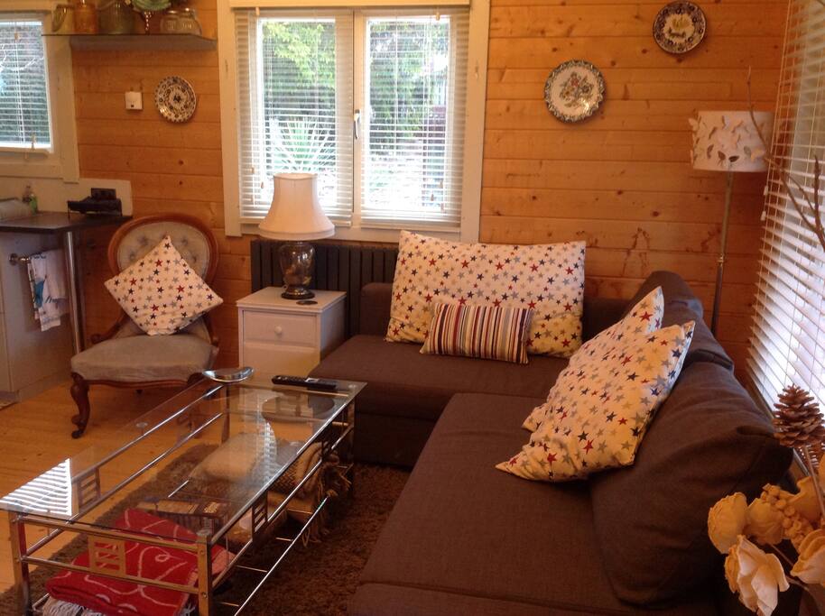 Sitting room with 6’ sofabed