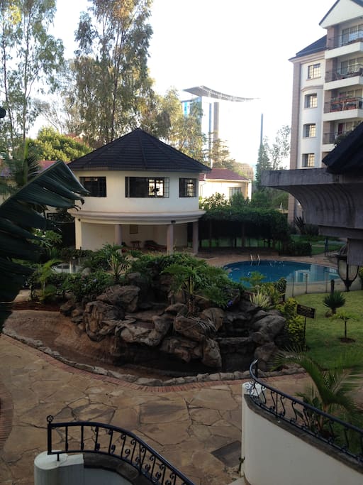 The pool and gym, view from the porch