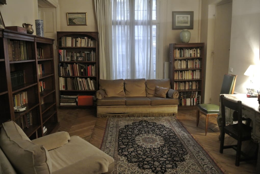 Very spacious (18 M2) Entry with desk, sofa, armchair and old libraries