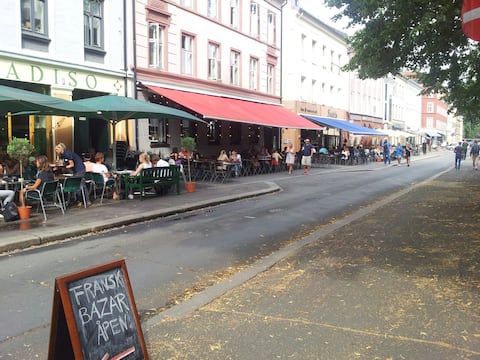 The heart of Grünerløkka by a park. Sunny balcony.