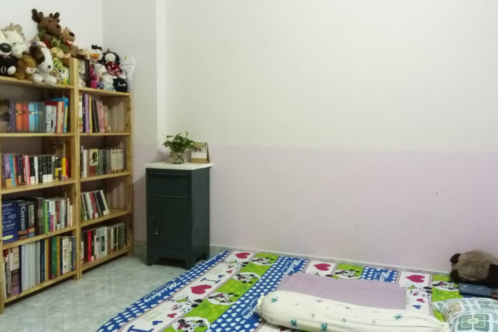 16sqm bedroom. Double bed. Bookshelf with wide selections of books in English, Vietnamese and German.