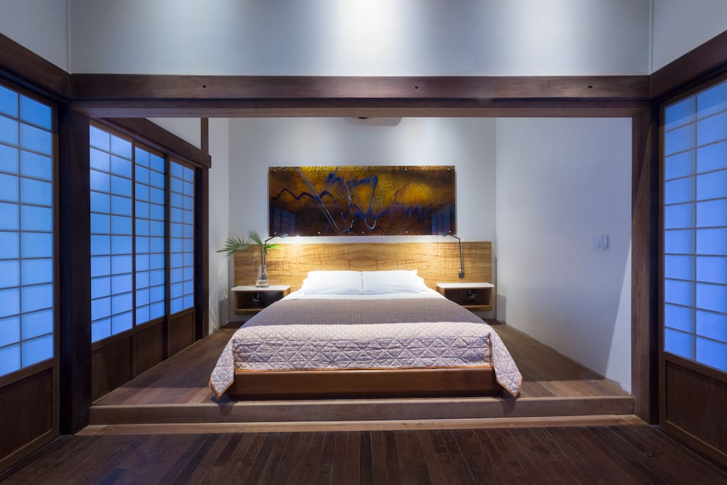 Master bedroom with Japanese Shoji screens.
