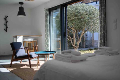 Large quiet studio, sea view, feet in the water