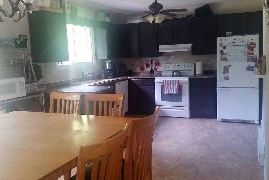 Large Kitchen and dining room with patio access