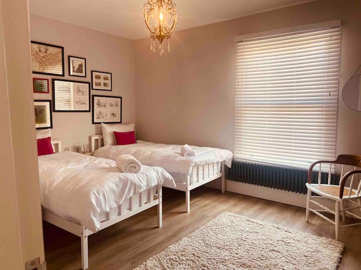 Twin bedded room. Beds can be joined to create a super king bed if preferred.