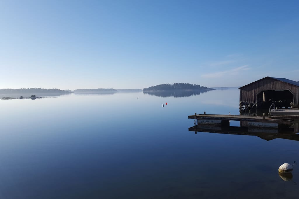 Our small bay with the boathouse.