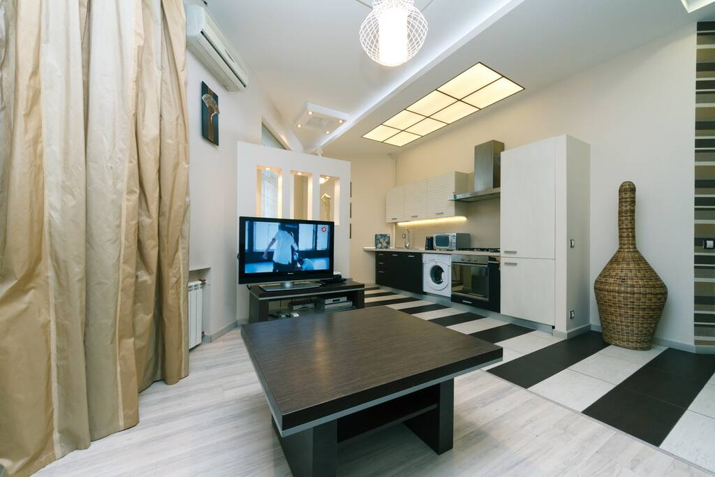 Living-room, open studio-kitchen