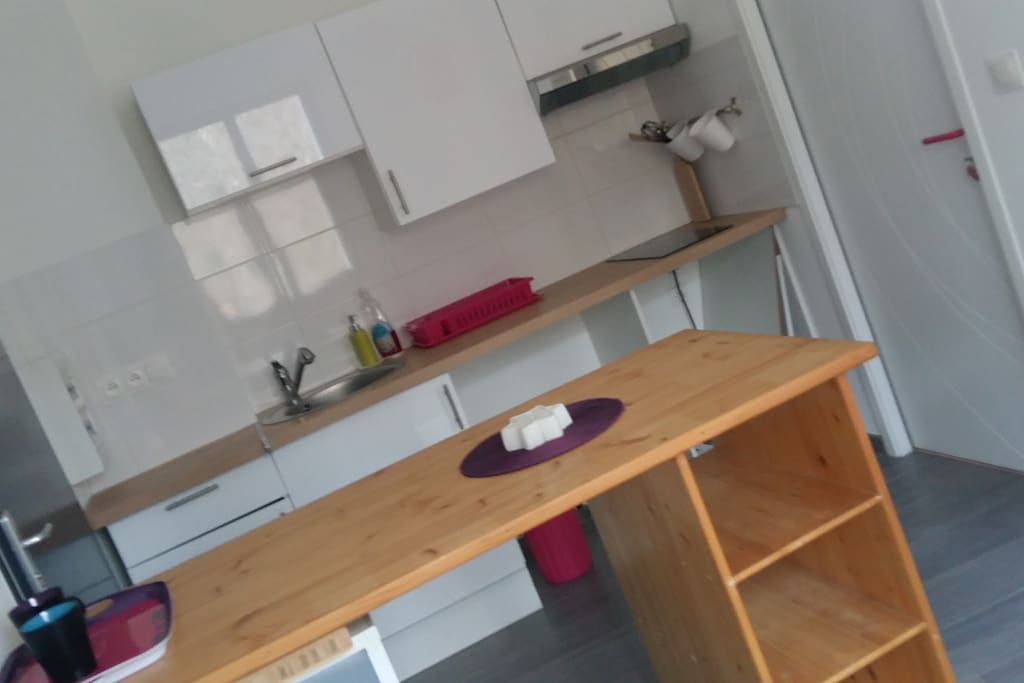Coin Cuisine avec petit Frigo, 2 plaque de cuisson vitrocéramique