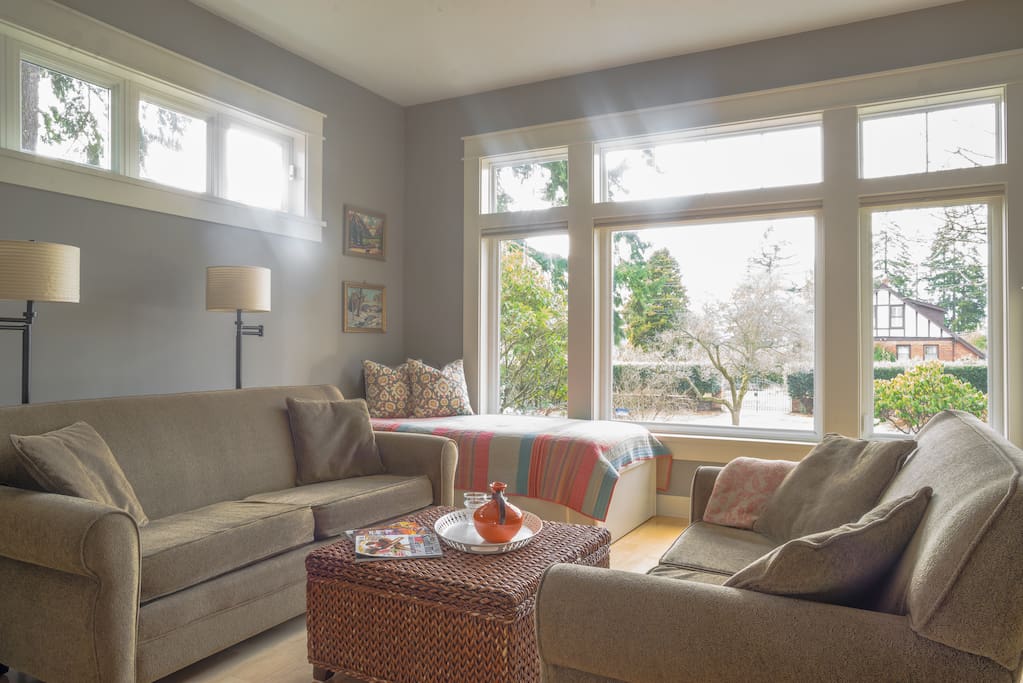 Living room with extra-long twin bed
