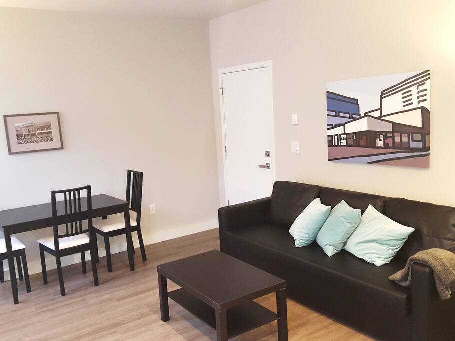 Living/Dining Room. Door to upstairs is always locked and it has sound mitigation blanket.