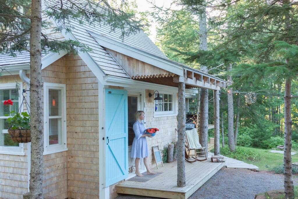 The back porch leads to BBQ deck and picnic table
