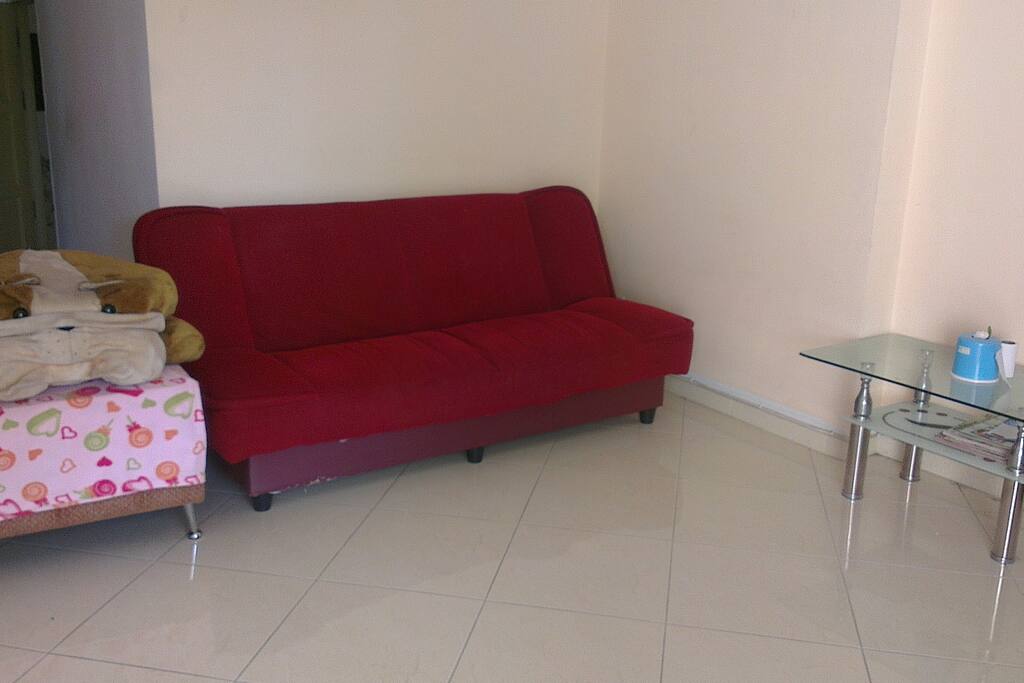 sofa bed opens in to a 6 foot x 6 foot king bed linen can be supplied