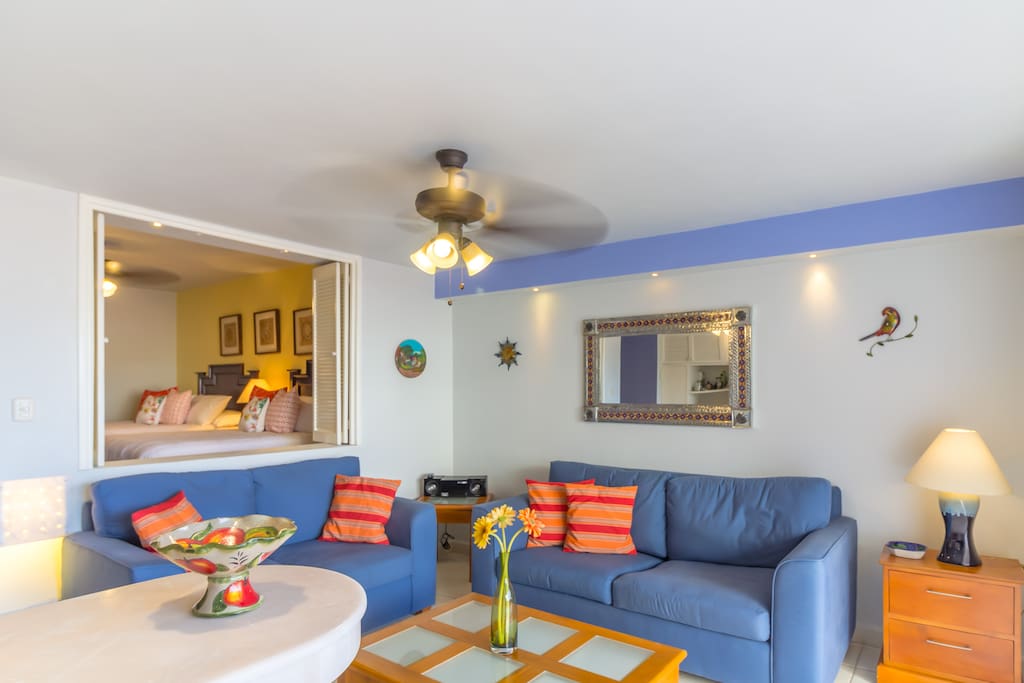 Cozy living area with sleeper sofa