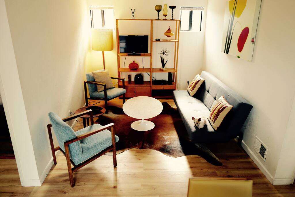 Cozy living room with single person sofa sleeper!