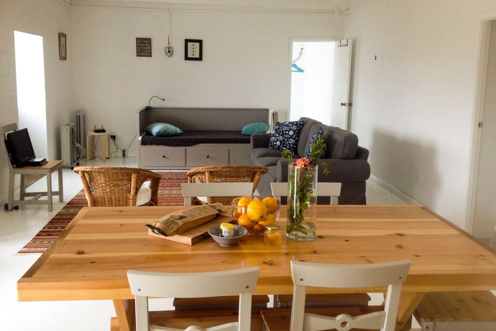 Living and dining area from the kitchen