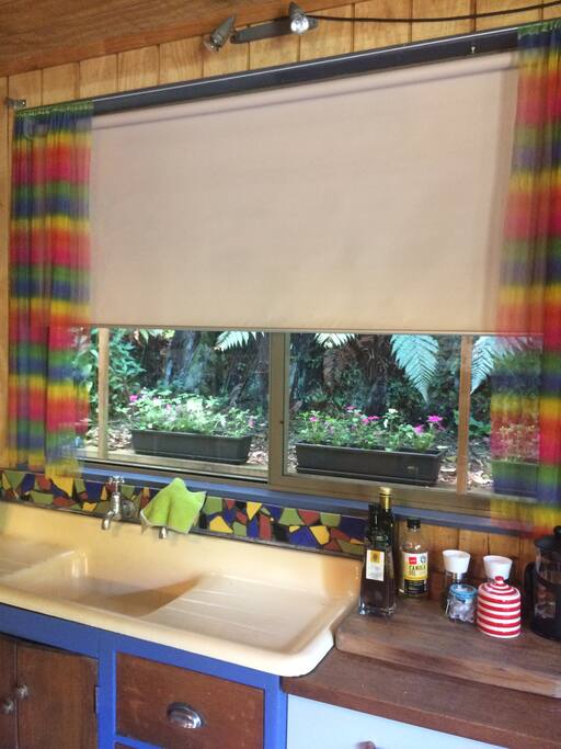 Nice bright kitchen. Has fridge, gas stove top, bench oven and a washing machine.