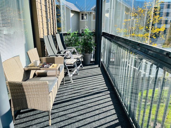 Modern comfortable central flat, terrace, sauna