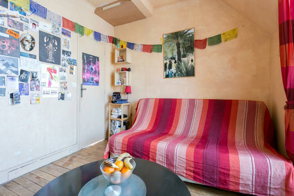 The living room with the sofa bed