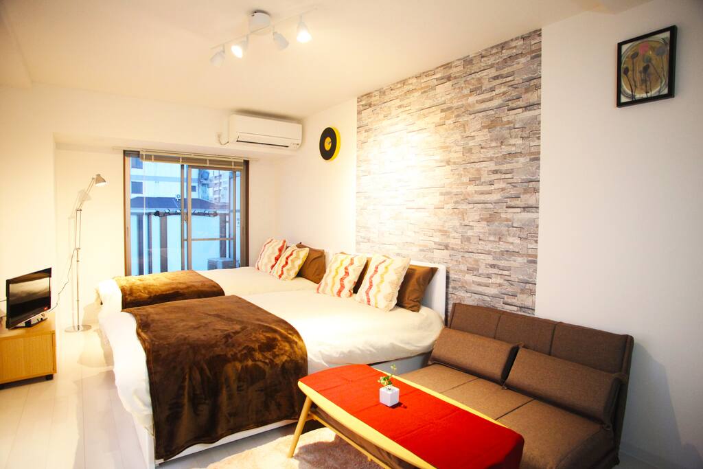 Two double bed and double sofa bed