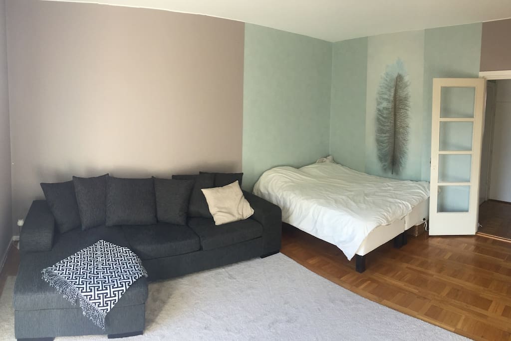 The big room is both bedroom and living room