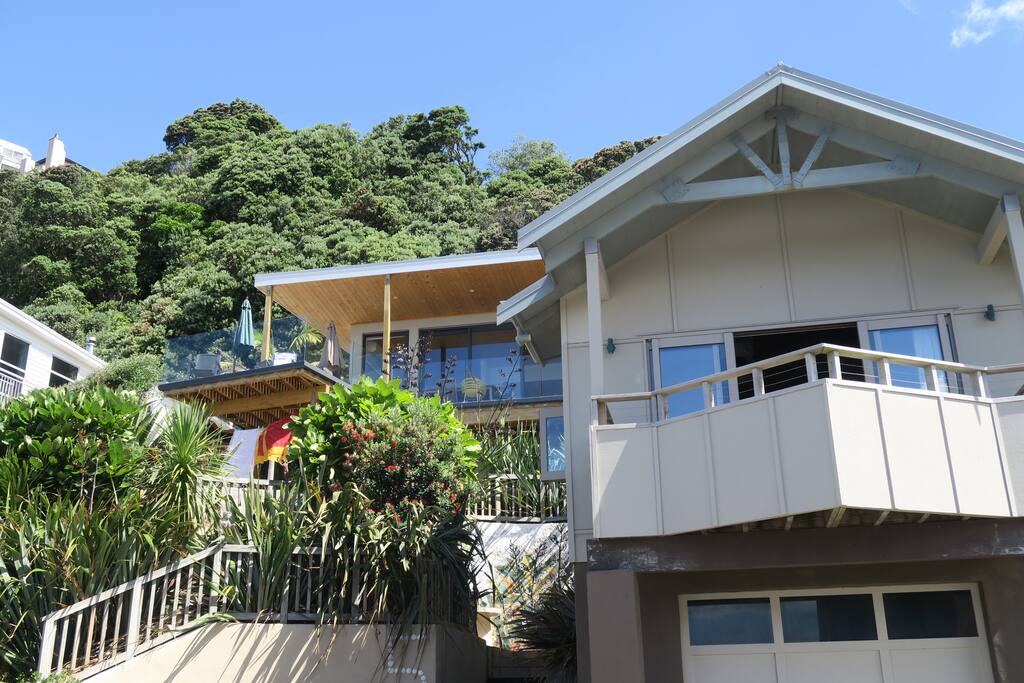 The space sits below the main house on the property, yet still offers privacy.