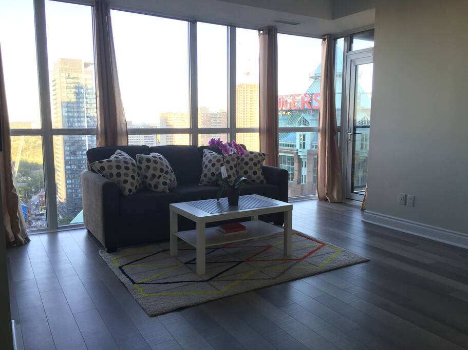 Living area with queen size sofa bed