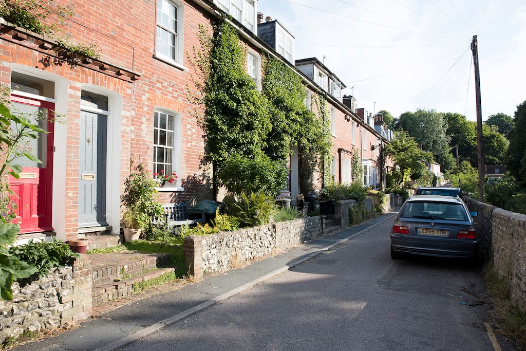 Beautiful road of Victorian terraced houses. The Road is very narrow