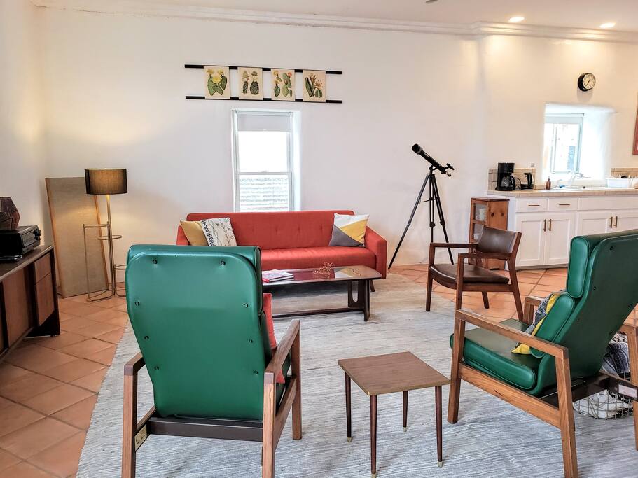 Big and bright: our living room, kitchen, and dining room are together in a big, beautiful space.