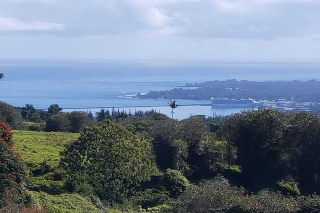 View from front Lanai of Hilo Town, Hilo Bay & the Pacific Ocean