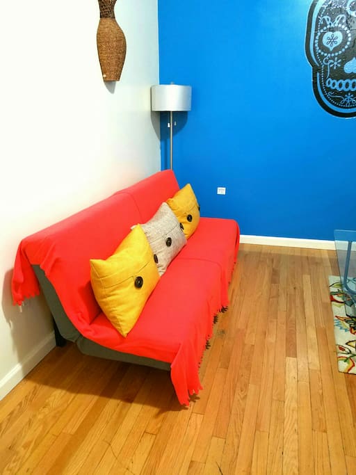 Sofa bed in the livingroom good for and extra person.