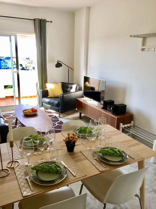 Living room and dining area