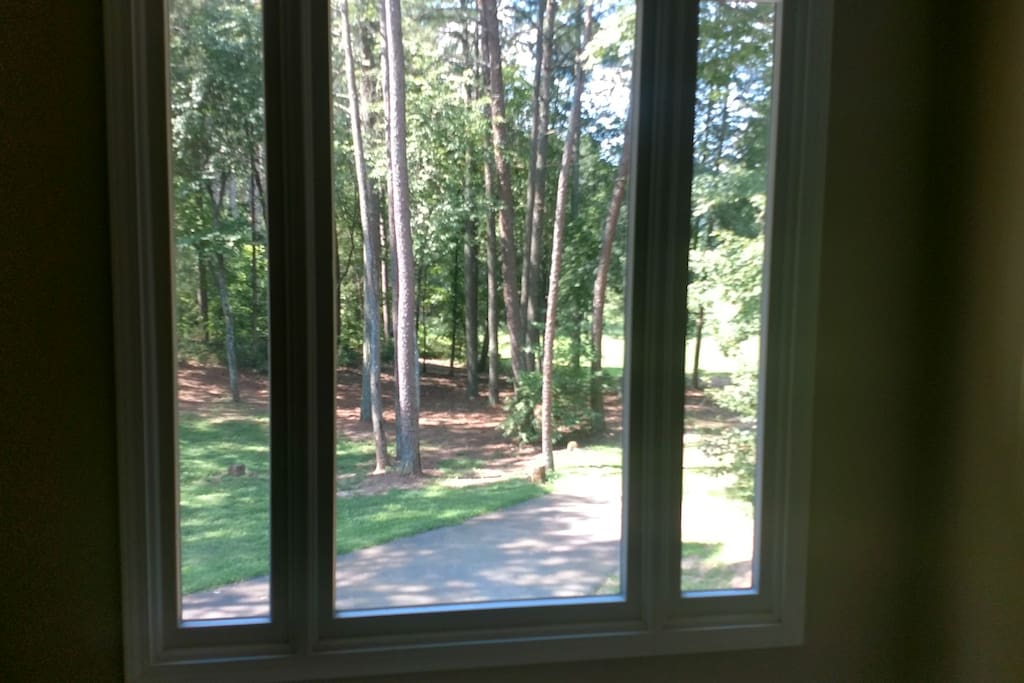 Gorgeous view from the master bedroom. It is not uncommon to wake to a family of deer standing in the woods outside the bedroom window.