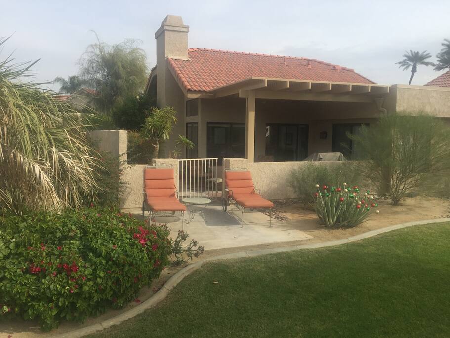 Back patio with newly-installed patio cover