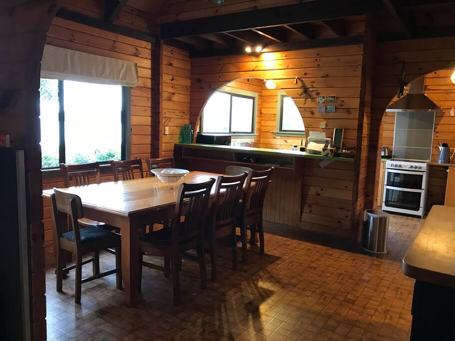 Dining room with historic rims wood dining table