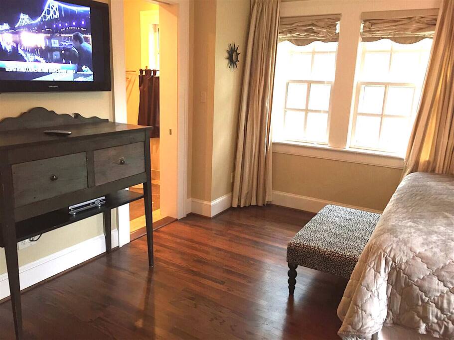 Master bedroom showing ensuite bathroom. You can watch television in bed!