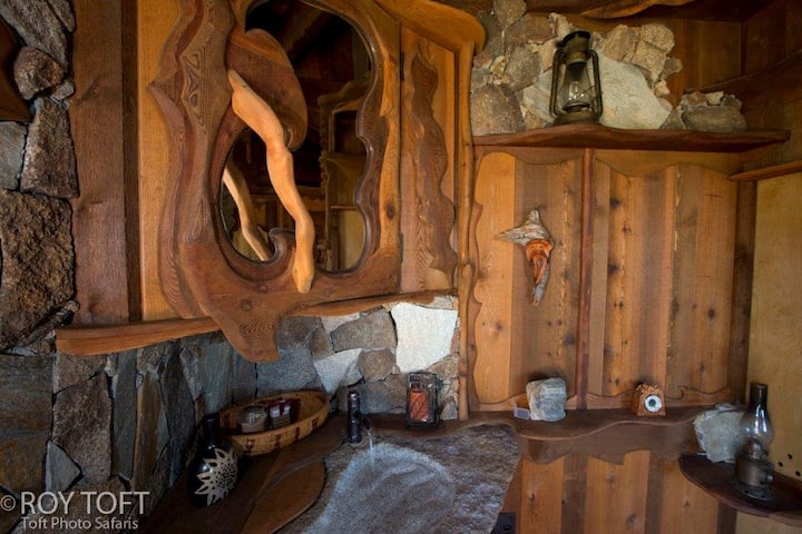 Wood craft kitchen in real-life Hobbit home in San Diego, California