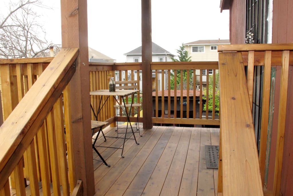 Staircase landing and private patio