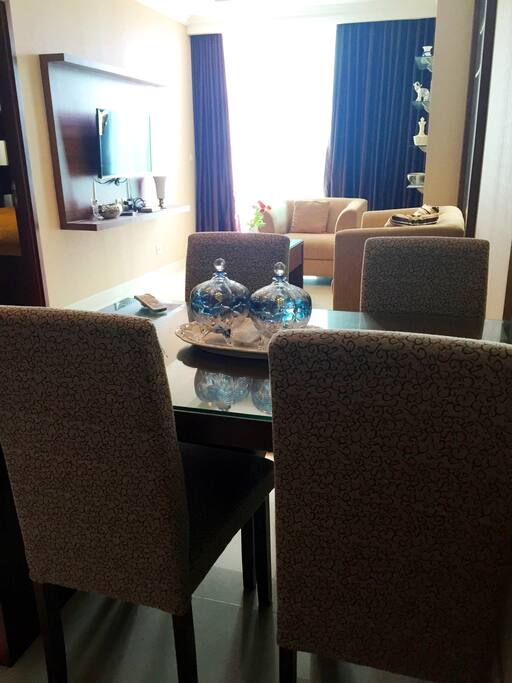Dining area. Fruit bowls made of real Bohemian crystals, because, you deserve it? :)