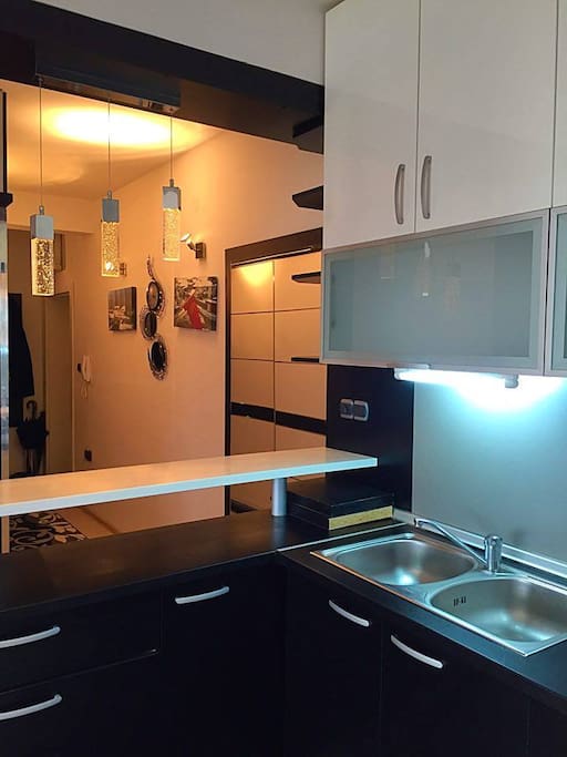 Modern kitchen and bar area