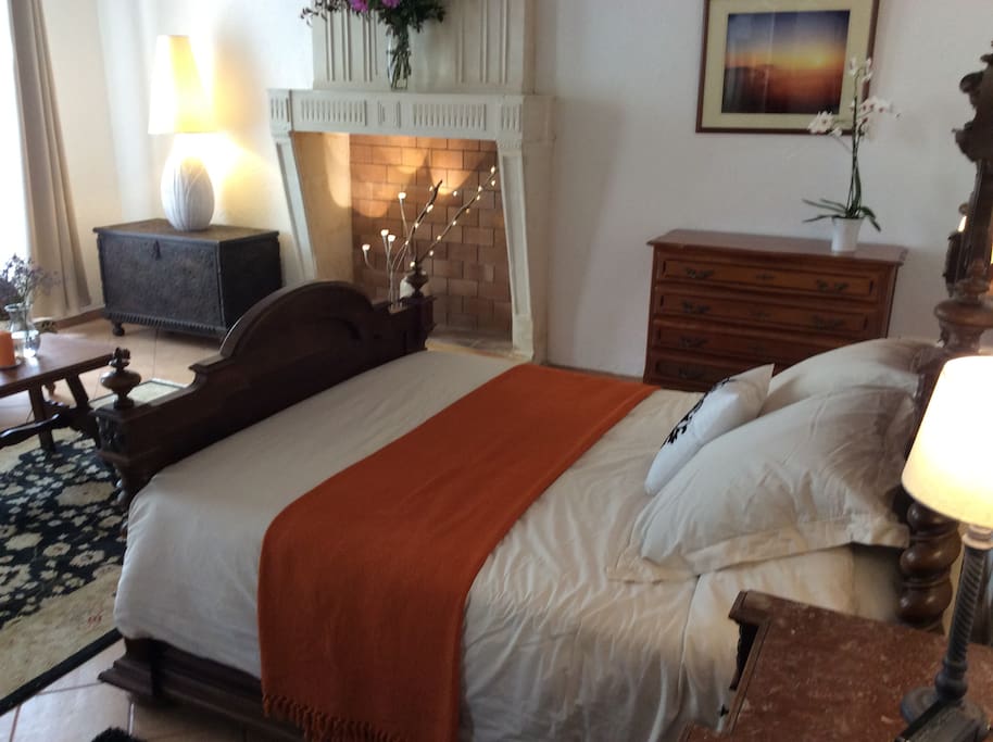 The bed area.