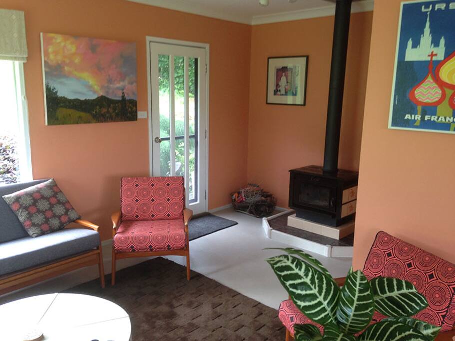 Cosy living space with wood fire stove