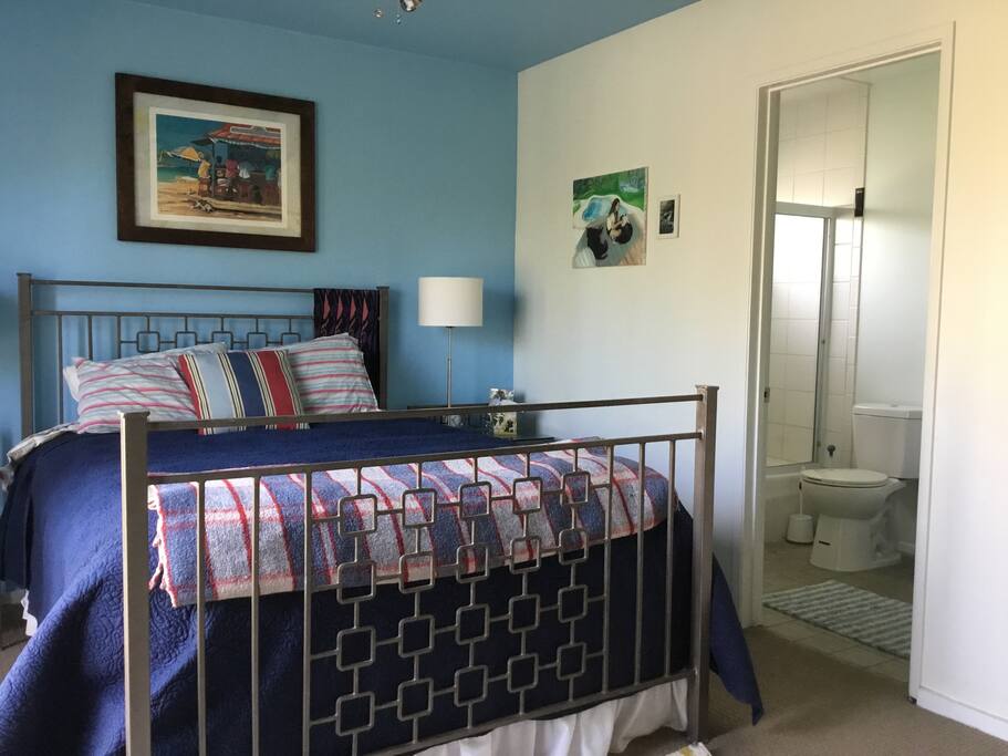 Blue bedroom with a queen sofa bed