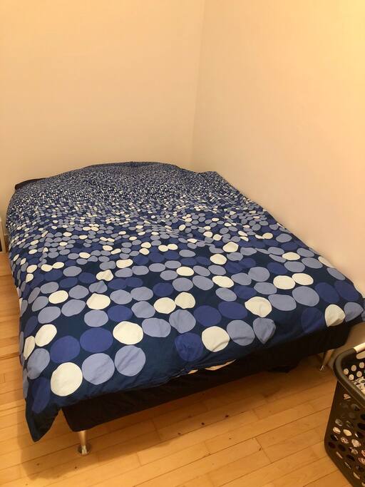 Your bedroom, a queen size double bed with a single double duvet