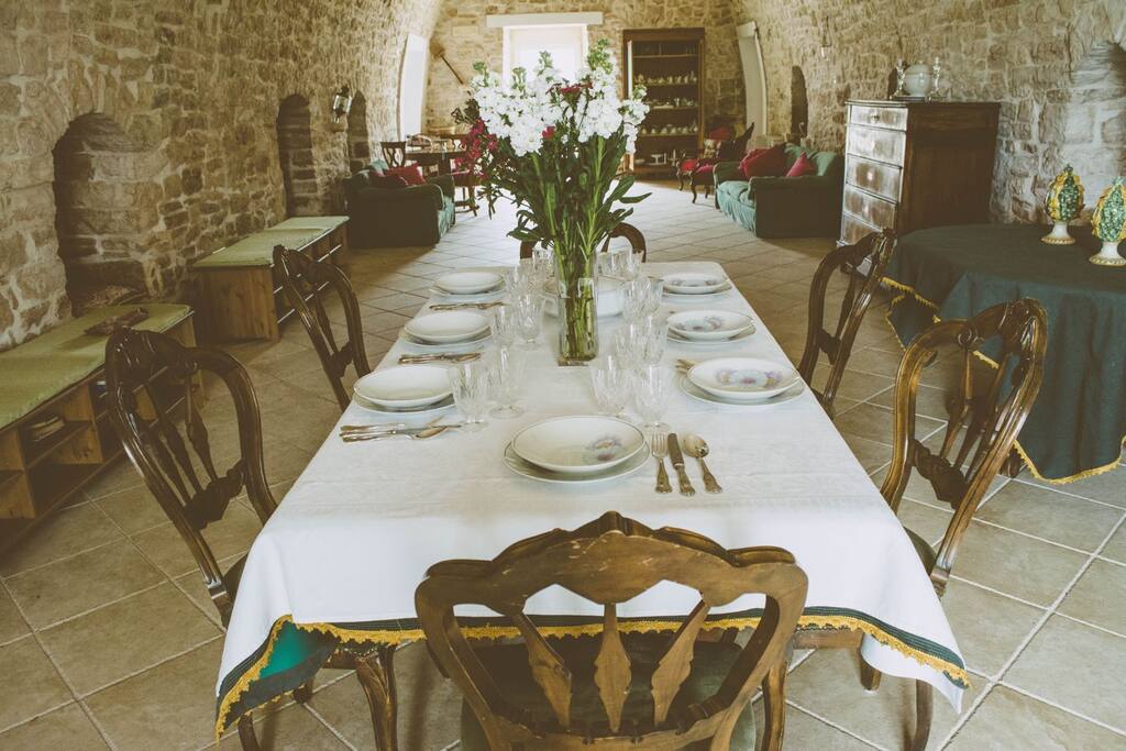 Dinning room with ancient stone arches