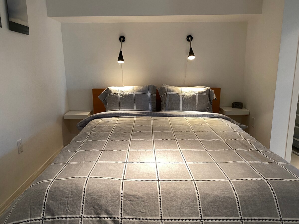 Ხარისხიანი ორადგილიანი საწოლი ლატექსისა და ბუმბულის ბალიშების ასორტიმენტით (სიამოვნებით გადავცვლით მათ არაალერგიულ მდგომარეობაში წინასწარი შეტყობინებით)