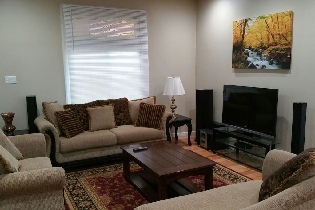 the living room on an open concept